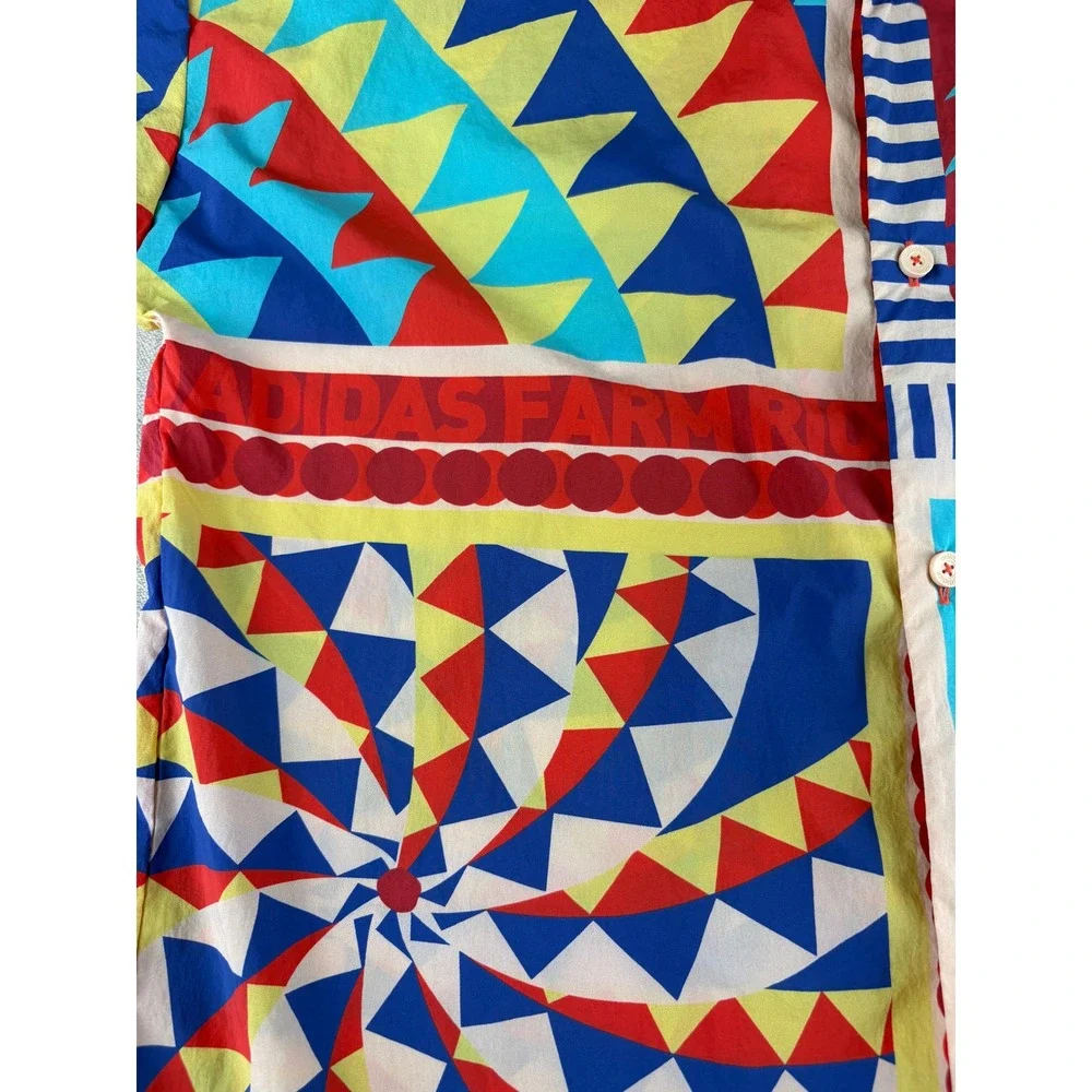Adidas x FARM Rio Womens Multi Color Geometric Patchwork Button Down Shirt M